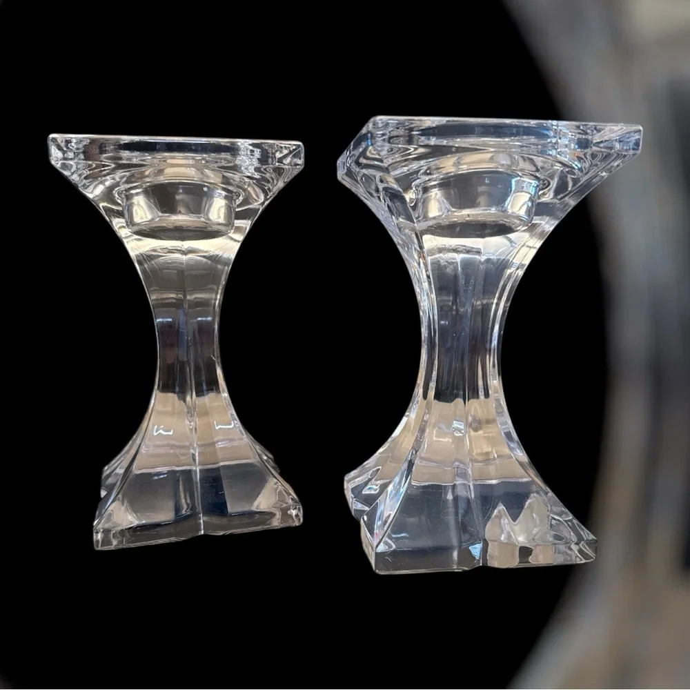 Lead Crystal Pillar Candle Holders Sticks Pair 6